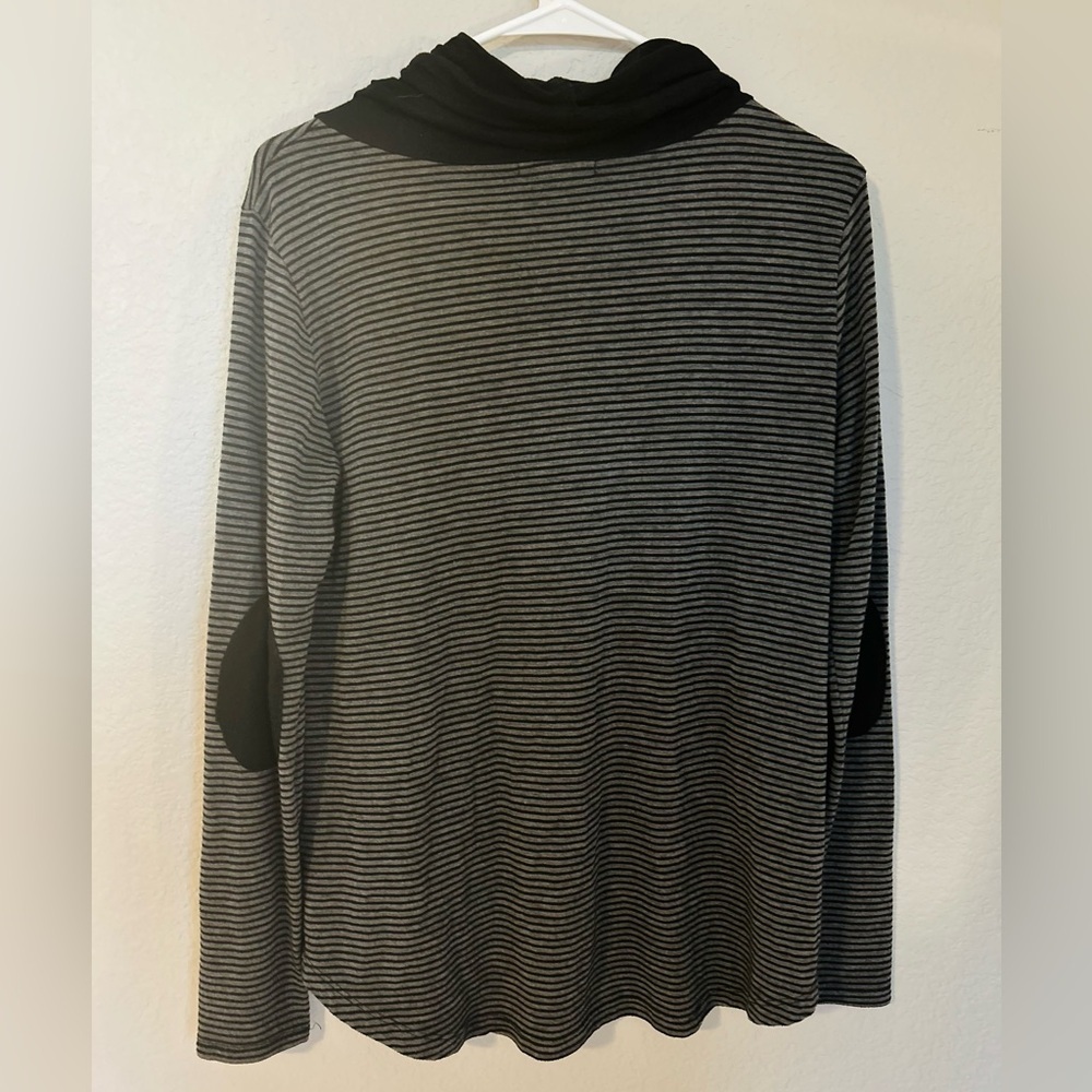 Staccato Striped Hoodie Top Elbow Patch Long Sleeve Pullover Women’s Size Medium - Picture 4 of 5